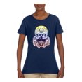 thumbnail image 1 of Retro Mosaic Style Floral Trippy Skulls Fashion Womens Graphic T-Shirt, Navy, 3XL, 1 of 4