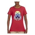 thumbnail image 1 of Retro Mosaic Style Floral Trippy Skulls Fashion Womens Graphic T-Shirt, Red, Large, 1 of 4