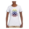 thumbnail image 1 of Retro Mosaic Style Floral Trippy Skulls Fashion Womens Graphic T-Shirt, White, X-Large, 1 of 4