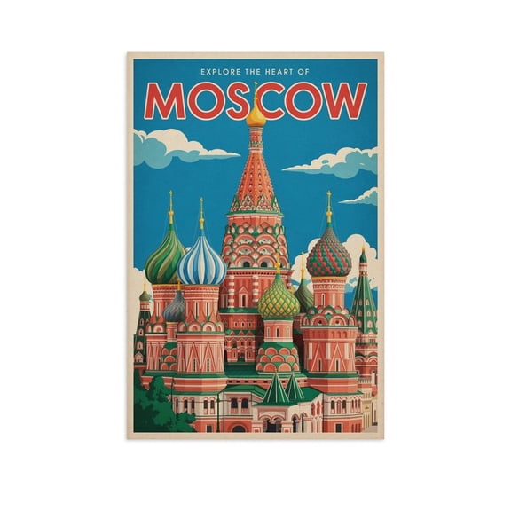 Retro Moscow Cityscape Vintage Russian City Tourism Wall Art for Home Canvas Poster