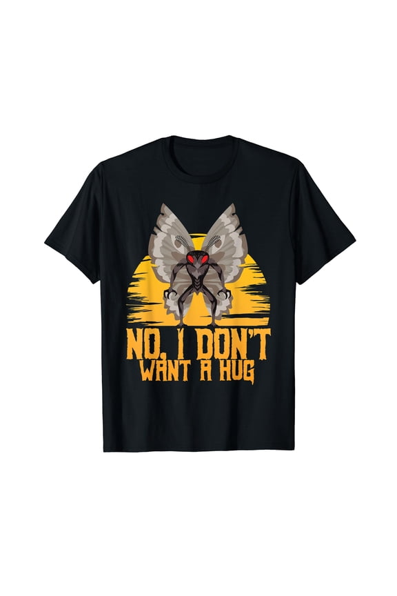 Retro Mothman Cryptid Graphic Tee Funny Sarcastic No Hugs Urban Legend Vintage Sunset Unisex Adult T-Shirt