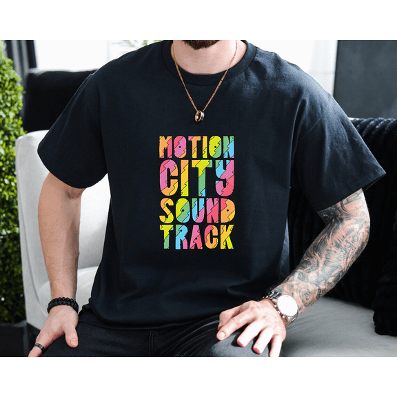 Retro Motion City Block Color Inspired Graphic Vintage Style T-shirt, for men & women, up to size 5XL.
