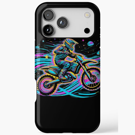 Retro Motocross Neon Rider Synthwave Dirt Bike for iPhone Case 11 to 17 Pro Max
