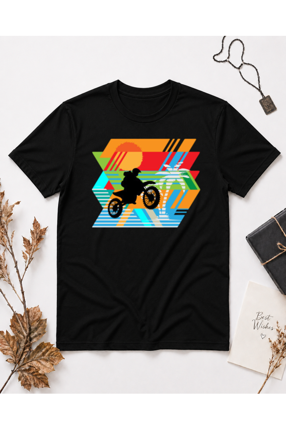 Retro Motocross Sunset Palm Tree Dirt Bike Rider Unisex T-Shirt NG2224, S-5XL