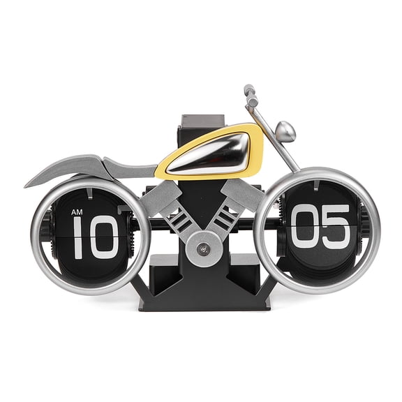 Retro Motorcycle Automatic Flip Clock, Silent Mechanical Tabletop Clock, Desk Decor Gift for Teens (Yellow)