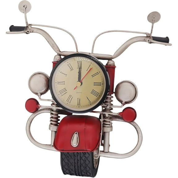 Retro Motorcycle Desk Stand Clock Art Metal Realistic Hand-Painted Motorcycle Statue Ornaments for Desktop Bar Home Shelf Office Cafe Decor for Vehicle Collectors Mancave