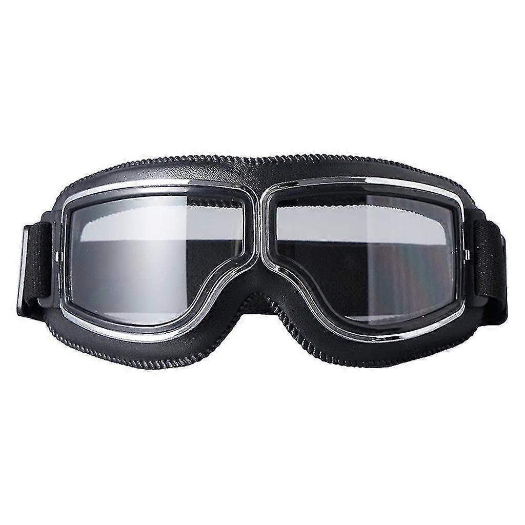Retro Motorcycle Glasses Men's Moto Racing Motocross Windproof Retro Goggles Clear Black skin