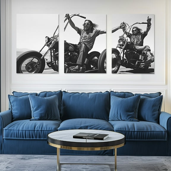 [Retro Motorcycle Riders Poster] [3pcs Retro Motorcycle Canvas Art] 3pcs Retro Art Deco Canvas Art Prints - Unframed Classic Motorcycle Riders Poster for Living Room, Bedroom, Home Office - Seasonal