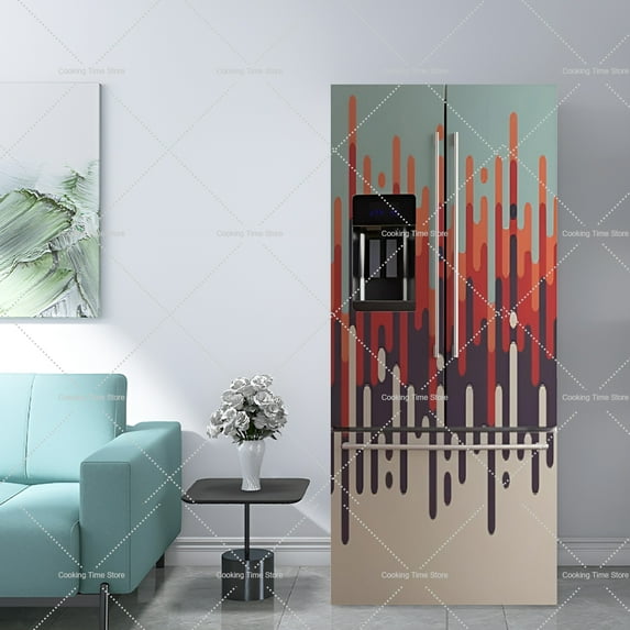 Retro Mottled 3D Peel and Stick Vinyl Refrigerator Wrap Stickers Watercolor Style Side By Side Fridg