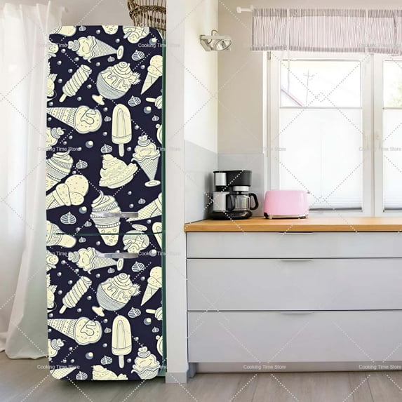 Retro Mottled 3D Peel and Stick Vinyl Refrigerator Wrap Stickers Watercolor Style Side By Side Fridg