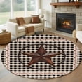 thumbnail image 1 of Retro Mottled Washable Round Area Rug 8 ft, Country Star Farmhouse Black Buffalo Plaid, Soft Non Slip Rugs Stain Repellent Indoor Felt Carpet for Living Dining Room Bedroom Home Office, 1 of 9