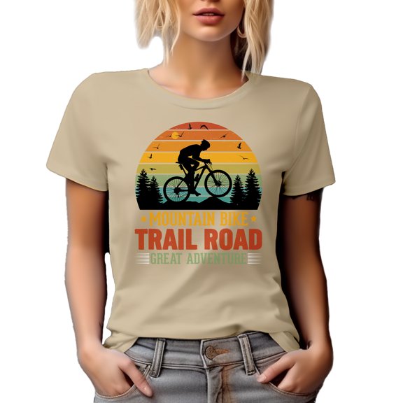 Retro Mountain Bike Trail Road Great Adventure, Bicyclist, Cyclist or Biker, Tan T-Shirt, XL