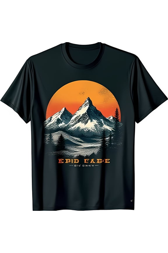 Retro Mountain Range Graphic Black T-Shirt Vintage Art Design