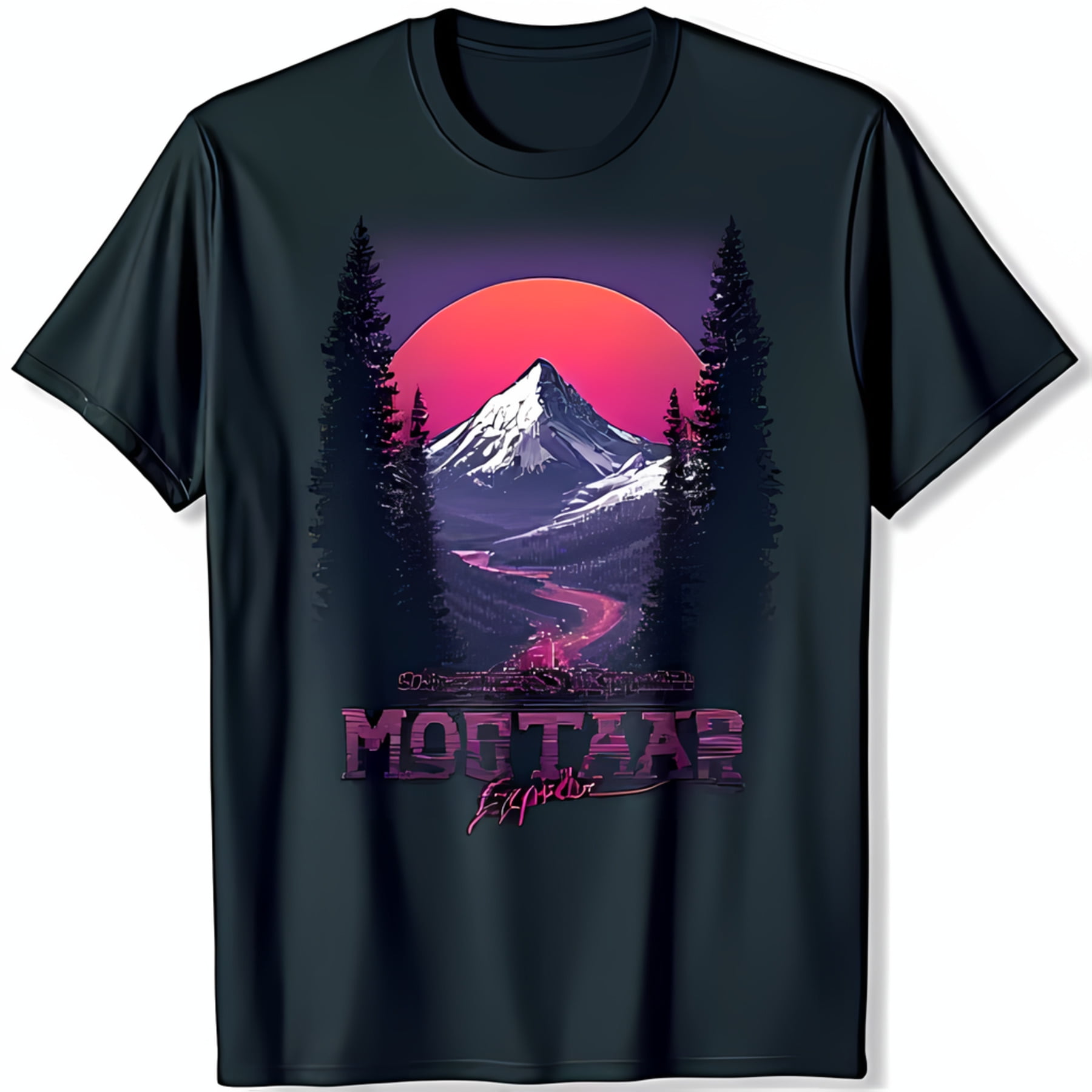 Retro Mountain Range TShirt with Pine Trees & River MOOTAA Expeditions