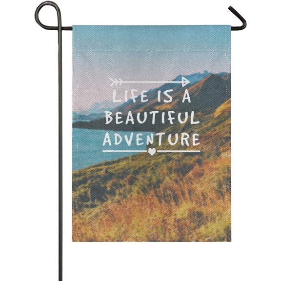 Retro Mountain Sea Quote Life is Beautiful Adventure Burlap Garden Flag Double Sided,House Yard Flags,Holiday Seasonal Outdoor Decorative Flag 28x40 Gift