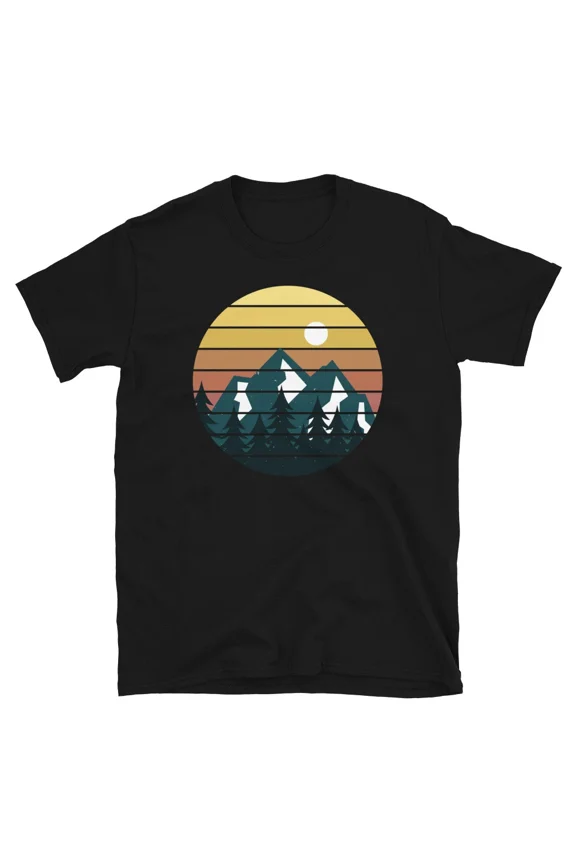 Retro Mountain Sunset Adventure Camping Hiking Backpacking Graphic T Shirt up to 5XL
