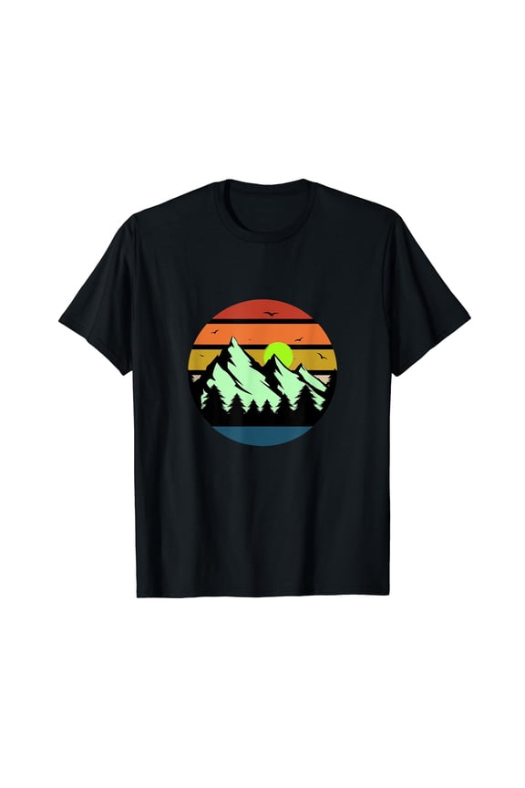 Retro Mountains Graphic Nature Lovers Short Sleeve Black T-Shirt