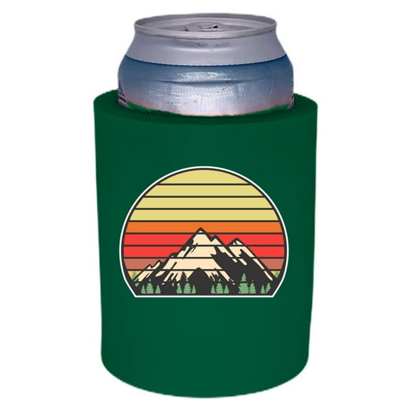 Retro Mountains Thick Foam Old School Can Coolie (Dark Green)