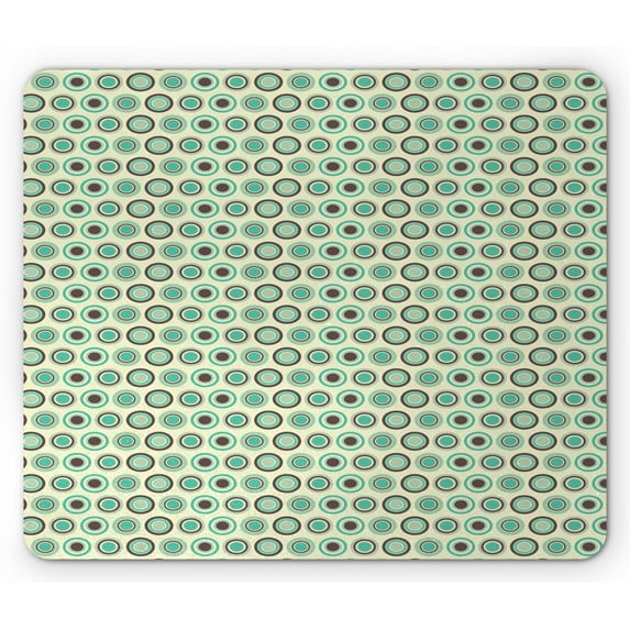 Retro Mouse Pad, Polka Dotted Pattern in Pastel Colors Old Fashioned Tile Ring Shapes, Rectangle Non-Slip Rubber Mousepad, Dark Taupe Mint Green, by Ambesonne