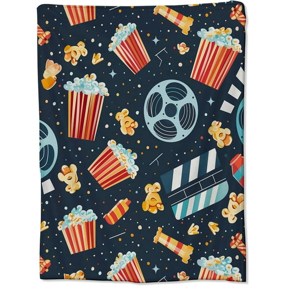 Retro Movie Blanket for Women Kids and Film Lovers, Flannel Blankets Gifts, Sweet Popcorn Throw for Sofa Couch Bed Living Room, Soft Warm Cozy Home and Cinema Decor 50" x 40"