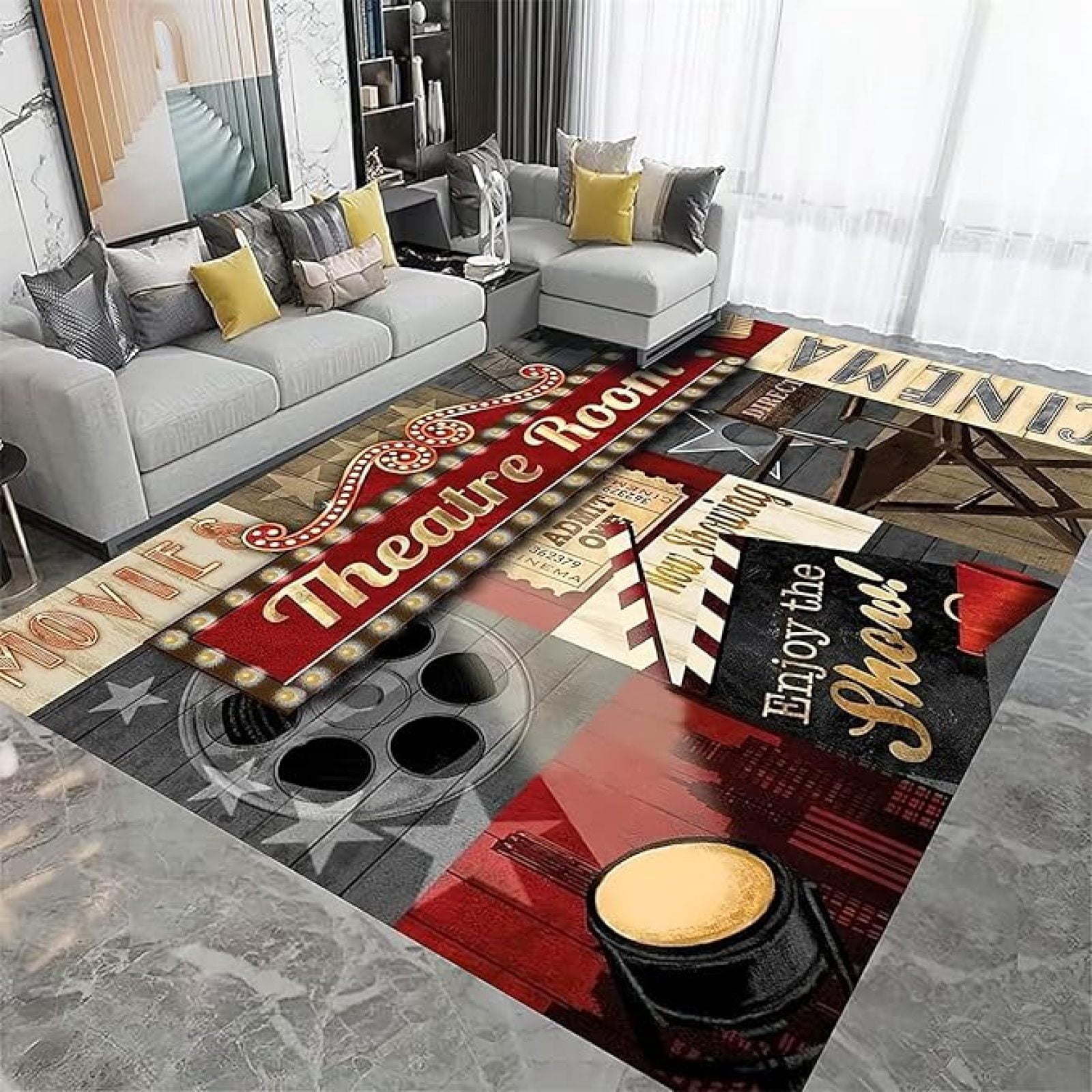 Projector Rugs Retro Movies Area Rug, Cinema Home Theater Non Slip Throw Accent Rug ...