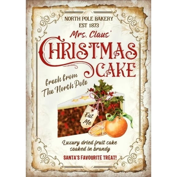 Retro Mrs Claus' Christmas Cake Sign, Christmas, Wall Decor, Christmas Party Metal Sign, Christmas Cake, Food Table Wall Art for Home Cafe Bar Coffee Décor 8x12 inches