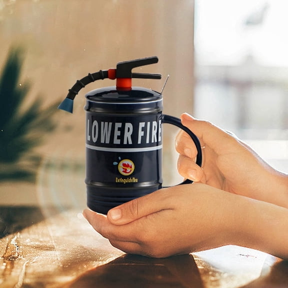 Retro Mug Funny Fire Extinguisher Ceramic Cup With Lid Spoon Large Capacity Coffee and Milk Drinking