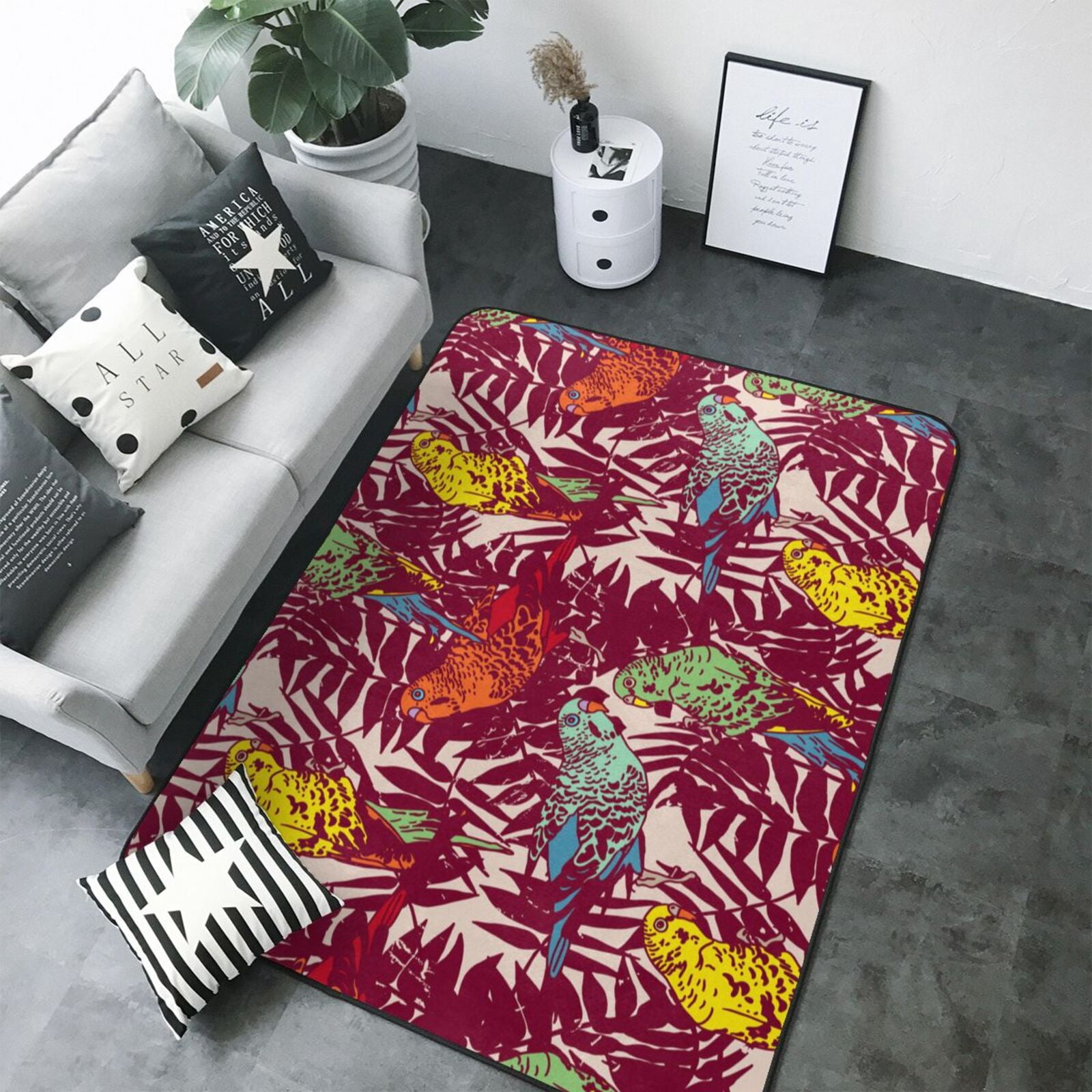 Parros Rugs Retro Multi-Color Cute Parrot Area Rugs for Living Room Bedroom, 5x7 ...