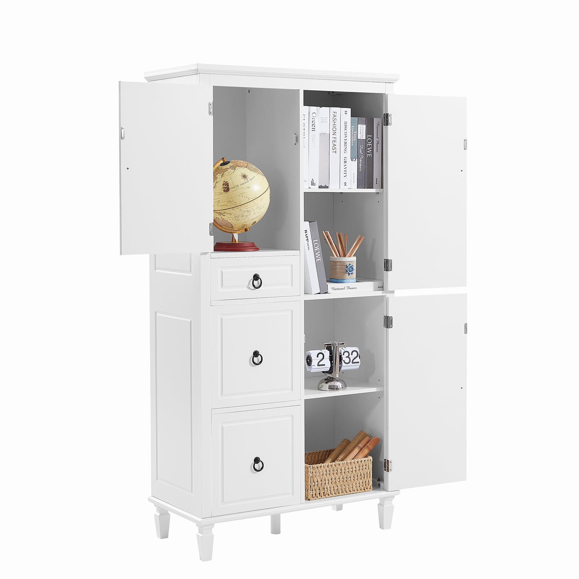 Retro Multi-Functional Storage Cabinet with Adjustable Shelves, 3 ...