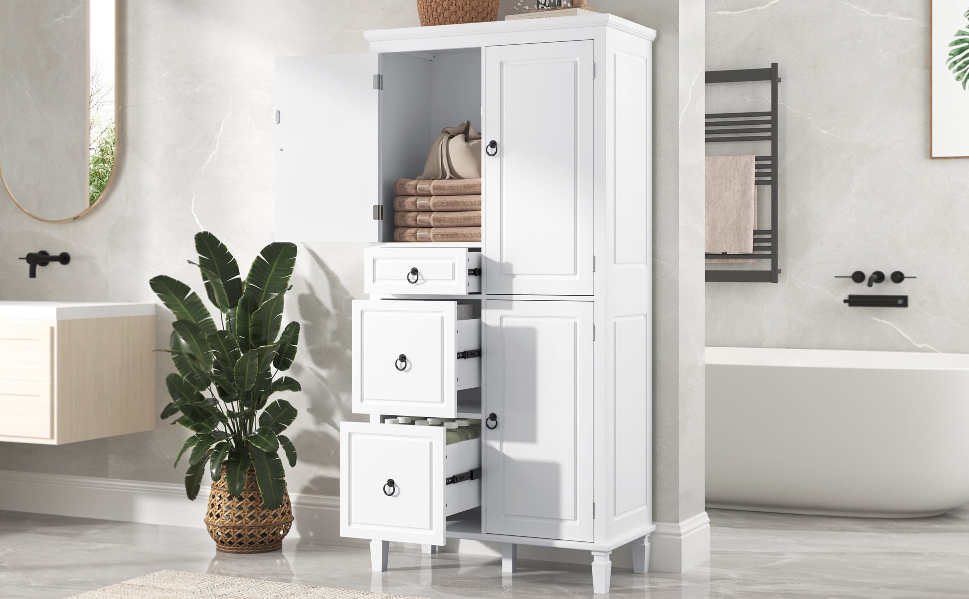 Retro Multi-Functional Storage Cabinet with Adjustable Shelves, 3 ...