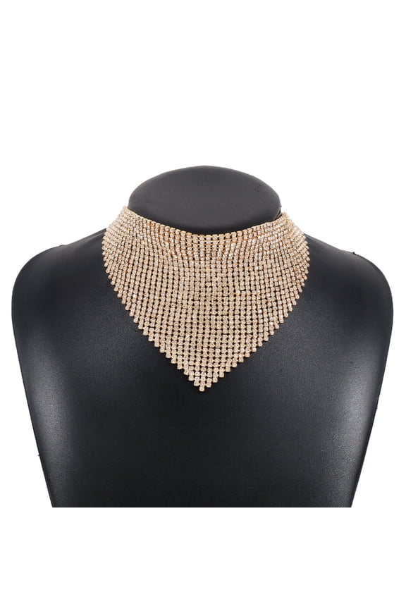 Retro Multi-row Diamonds Bib Necklace Exaggerated Geometric Triangle Full Rhinestones Clavicle Chain for Female