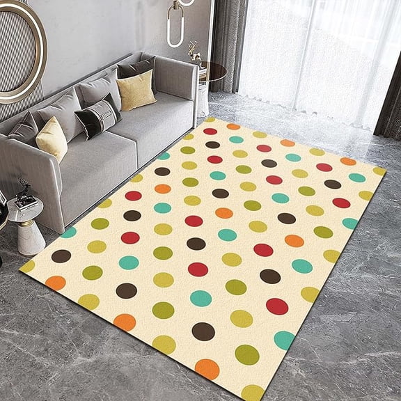 Retro Multicolor Dots Area Rug For Living Room, Minimalist Nordic Style Indoor Non-Slip Rugs, Washable Carpet Soft Durable Anti-Slip Rug For Bedroom Boy Girl Study 4 x 5ft