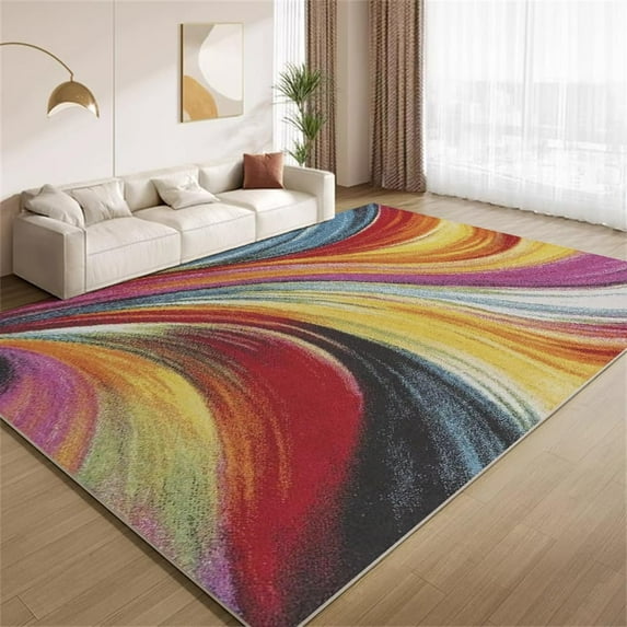 Retro Multicolor Fluid Art Rug 4x5ft Area Rugs Colorful Rainbow Stripes Rugs Ultra Soft Non Slip Washable Carpet for Living Room Bedroom Study Office Hallway