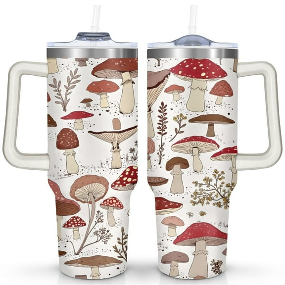 Retro Mushroom 40 Oz Tumbler with Handle Lid and Straw, Stainless Steel Double Walled Vacuum Insulated Cup, Cute Anniversary Wedding Birthday Gifts Tumbler for Women Men Friends Outdoor Indoor