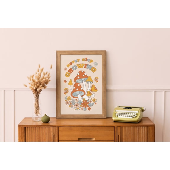Retro Mushroom 70s Style Groovy Art, Unframed Paper Poster 8x10in