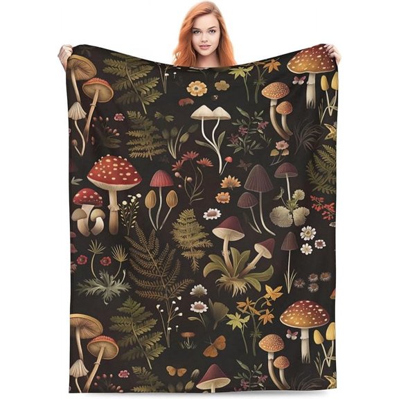 Retro Mushroom Blanket Gifts for Women Girls Kids Soft Warm Lightweight Cozy Fairy Forest Flowers Plants Throw Blankets for Bed Sofa Living Room Couch Home Decor 50"x40"