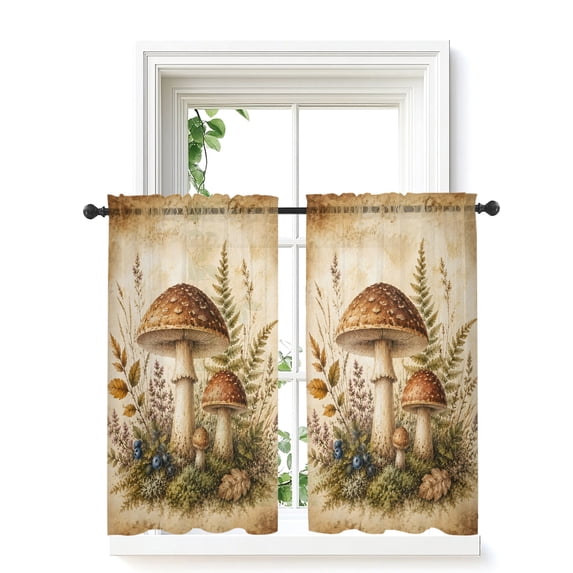 Retro Mushroom Curtains 45 Inch Length, Sheer Curtains for Bedroom Living Room Window Fall Farmhouse Botanical Berry Plants Rod Pocket Voile Drapes Kitchen Curtains Small Half Window 42"x45" 2 Panels