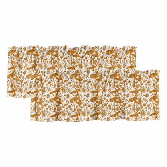 Retro Mushrooms Curtain Valances for Windows, Kitchen Valance Window Treatments Panel 2 Pack, Orange Fall Farmhouse Pastoral Rod Pocket Short Curtains for Bathroom Bedroom 42 x 18 Inch