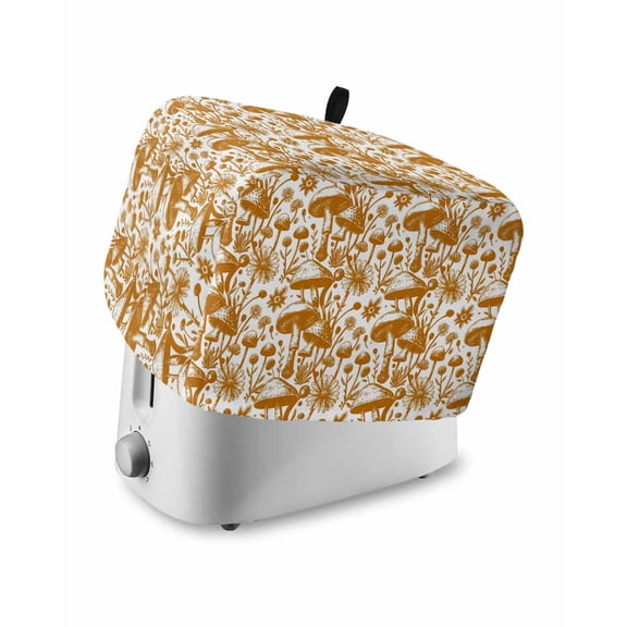 Retro Mushrooms Small Toaster Cover 2 Slice, Kitchen Appliance Covers, Orange Fall Farmhouse Pastoral Toaster Oven Cover with Loop, Bread Machine Cover Polyester Dust Cover Protection