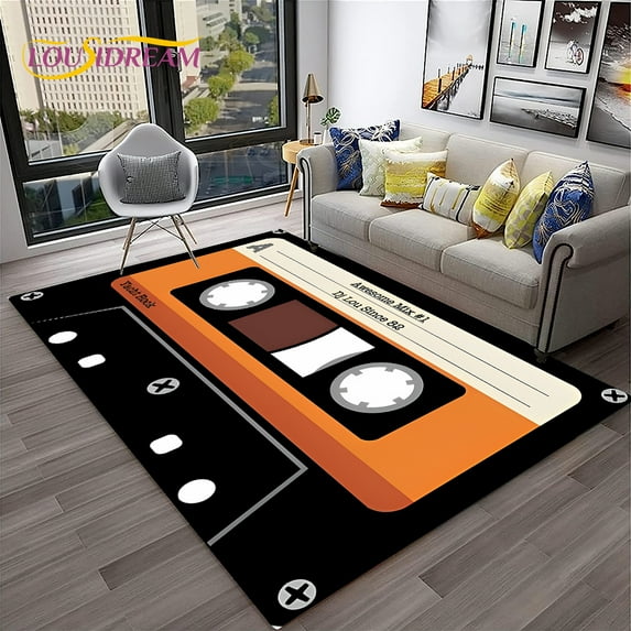 Retro Music Cassette Tape Pattern 3D Carpet Rug for Home Living Room Bedroom Sofa Doormat r kids Area Rug Non-slip Floor Mat