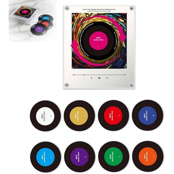 Retro Music Fridge Magnets with Player Set, Magnetic Refrigerator Magnet NFC Induction Singing Stickers 9 Pack MusicDiscs,128MB Programmable Music Player NFC Enabled