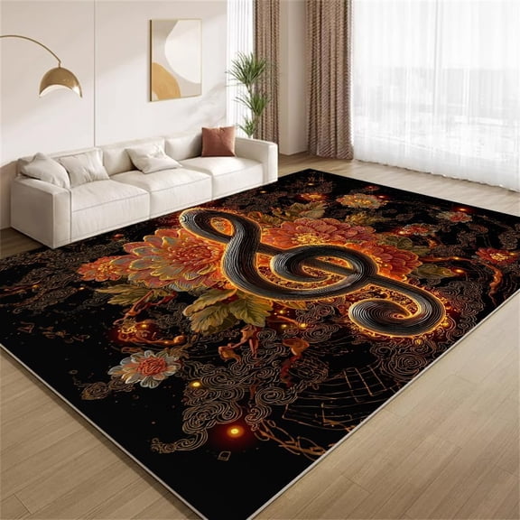 Retro Music Notes Area Rugs, Funky Floral Carpet, Washable Non Slip Low Pile Soft Rug for Bedroom Living Room Decor Mat 5ftx8ft