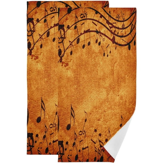 Retro Music Notes Hand Towels 2 PCS, Old Paper Texture Kitchen Towel Ultra Soft and Highly Absorbent,Decorative Fingertip Face Towel for Bathroom Hotel, 28.3"x14.4"