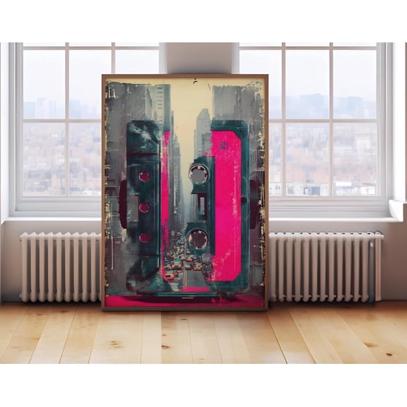 Retro Music Poster, Vintage Cassette Tape Wall Art, Colorful Abstract Music Print, Retro Aesthetic Decor, New York City Art,, Size 12x18 UNFFRAMED F03.1.8l2463