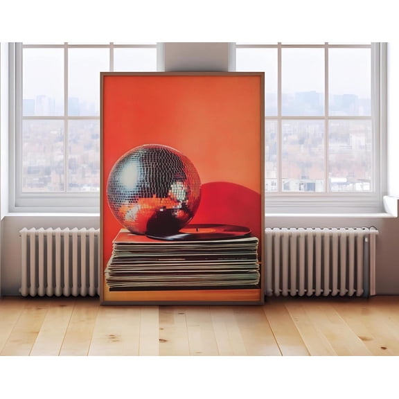 Retro Music Poster, Vintage Vinyl Wall Art, Disco Ball Funky Music Print, Music Wall Art,Trendy Decor, Print,DIY art, Size 8x12 UNFFRAMED F03.1.8l2435