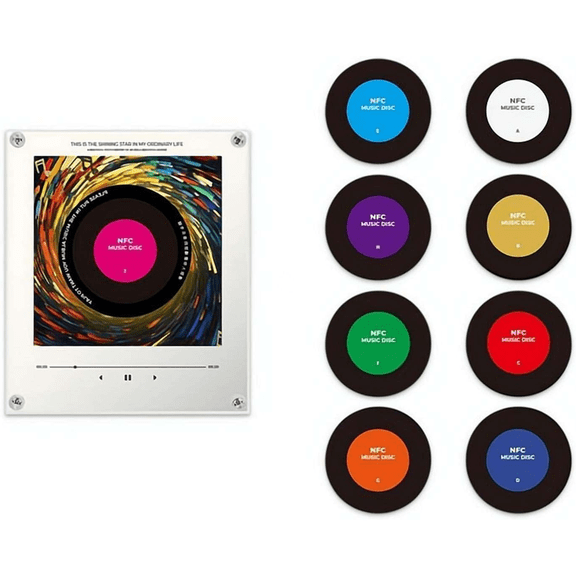 Retro Music Refrigerator Magnets with NFC Programmable Player Set, 128MB Mini Vintage Vinyl Record Fridge Magnet with LED Light, for Office Kitchen Decor