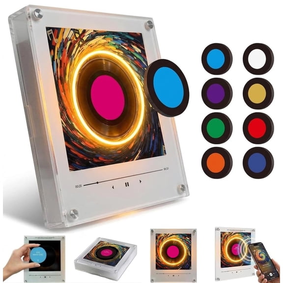 Retro Music Refrigerator Magnets with NFC Programmable Player Set, 9 Pcs Vintage Vinyl Record Refrigerator Magnets, 128MB Mini Jukebox with LED Light, Singing Fridge Magnet Audio Gifts (no Rotation)