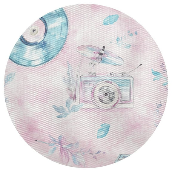 Retro Music Theme with Records 15.4in Diameter PVC Plate Mat, Heat-Resistant and Cuttable, Kitchen Decor