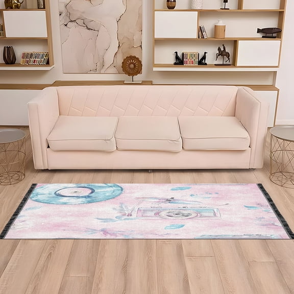 Retro Music Theme with Records 72x23.5" Bedroom Runner Rug, Durable and Non-Slip for Hallways and Living Rooms