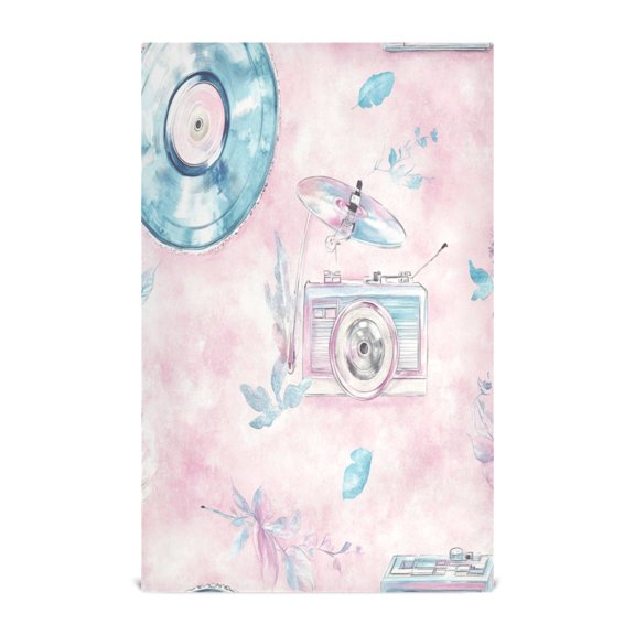 Retro Music Theme with Records Decorative Waffle Towel Kitchen Dishcloth 28x18in Multi-Use Tea Towel
